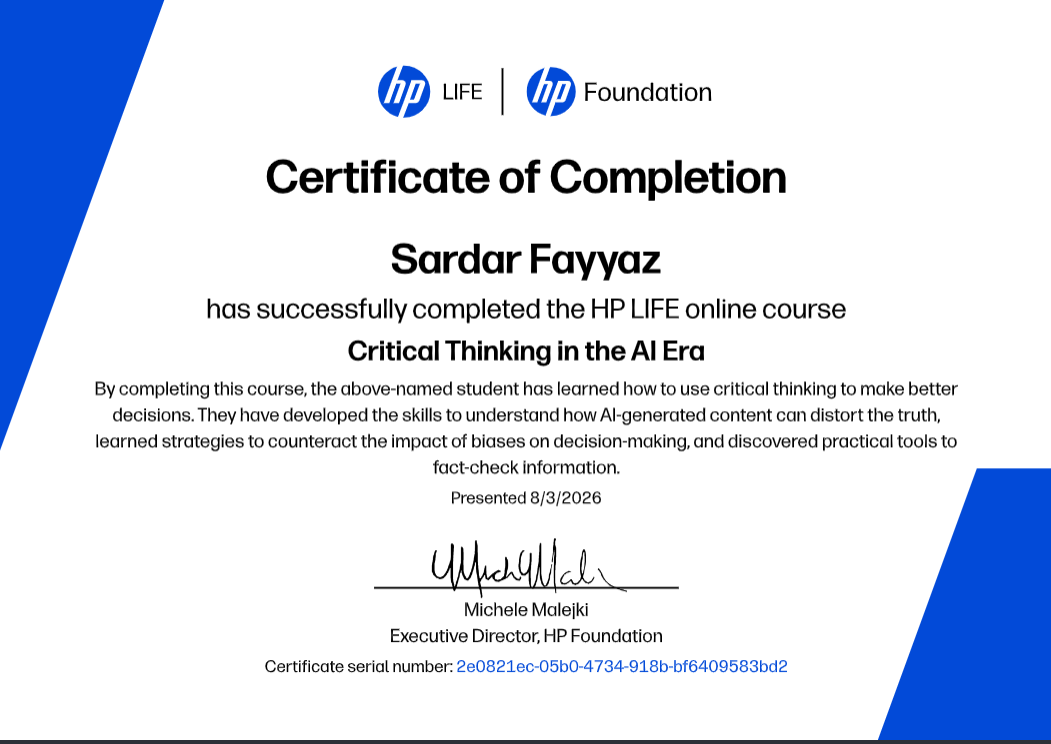 Critical Thinking in the AI Era certificate