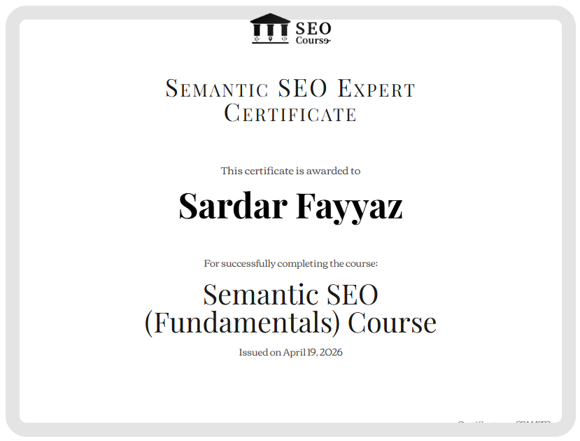 Semantic SEO (Fundamentals) Course certificate