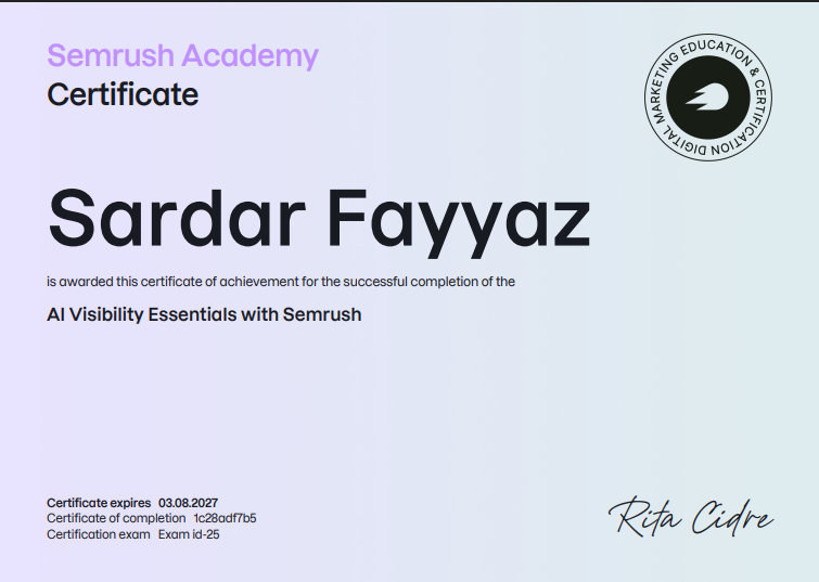 AI Visibility Essentials with Semrush certificate